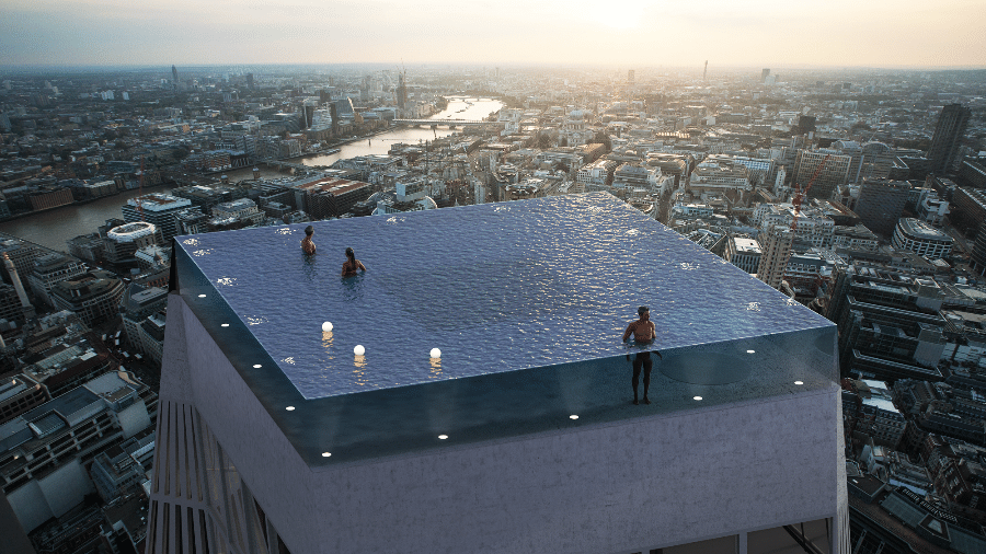 No topo de um arranha-céu, a piscina promete oferecer bordas infinitas e visão de 360º de Londres - Divulgação/Compass Pools