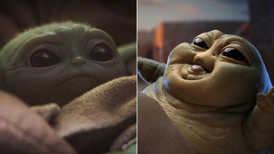 Baby Yoda e Baby Jabba, de Star Wars - Montagem/UOL