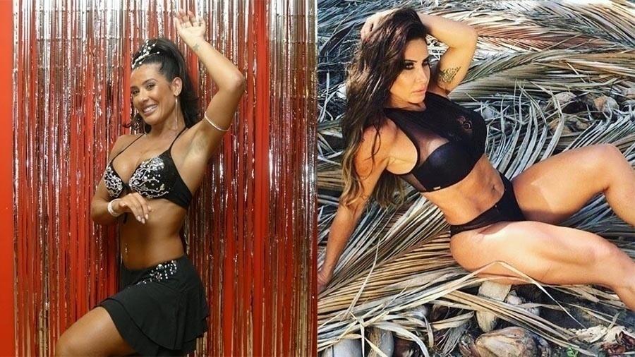 Scheila Carvalho em 2007, durante ensaio da Vai-Vai e em 2017, aos 44, em plena forma. A ex-dançarina malha com frequência e mantém uma alimentação saudável - L.c Leite/Folha Imagem e Reprodução/Instagram