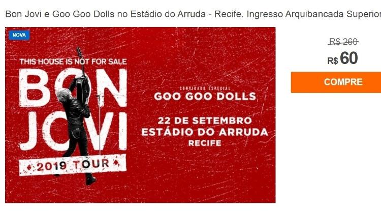 Ingressos de Bon Jovi vendidos a R$60,00 - Reprodução/Internet - Reprodução/Internet