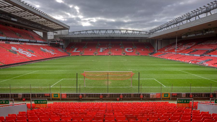 Anfield, em Liverpool, poderá receber jogos dos "Reds" no retorno do Campeonato Inglês - Visit Britain