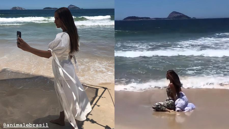 Camila Pitanga é fotografada para marca de roupas na praia do Leblon - Reprodução/Instagram @caiapitanga