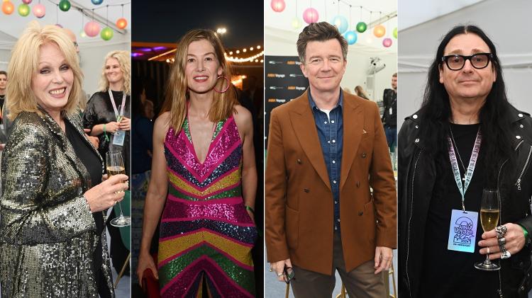 As atrizes Joanna Lumley e Rosamund Pike, o cantor Rick Astley e o diretor Jonas Åkerlund, durante evento que celebrou dois anos do show 'ABBA Voyage', em maio, em Londres