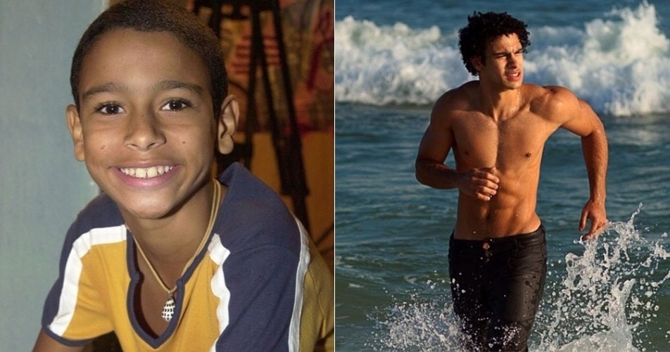 Sérgio Malheiros era o pequeno Raí, filho de Preta (Taís Araújo), em "Da Cor do Pecado" (2004). Aos 23 anos, o ator exibe o corpo definido. Sua última novela de "Totalmente Demais", que terminou nesta semana na Globo - Divulgação/Reprodução/Instagram