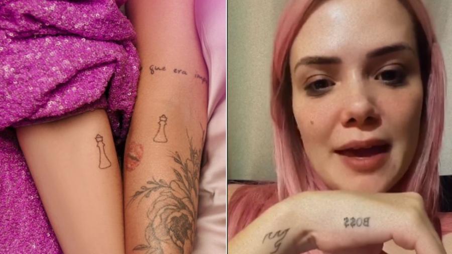 Marcela McGowan e Bianca Andrade fizeram três tatuagens juntas: uma rainha de xadrez, uma chama de fogo e a palavra boss (chefe, em inglês) - Reprodução/Instagram