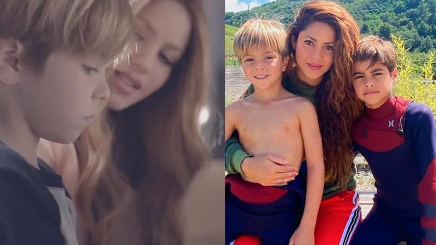 Shakira em "Acróstico", com os filhos Sasha e Milan  - Reprodução/Youtube e Instagram