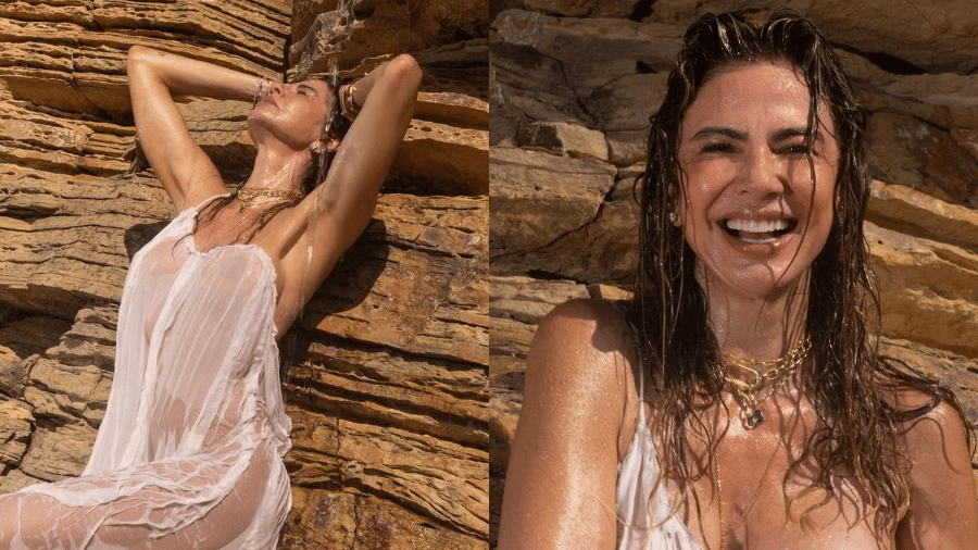 Luciana Gimenez posa com look transparente na praia e chama atenção - Instagram