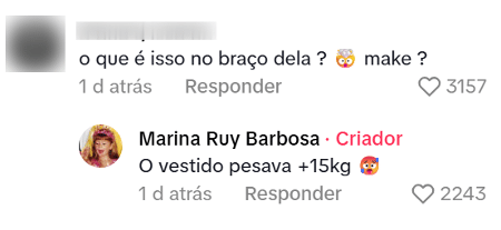 Marina se explicou em comentário 