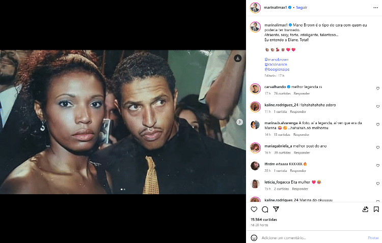 Marina Lima fez postagem sobre Mano Brown no Instagram Marina Lima fez postagem sobre Mano Brown no Instagram