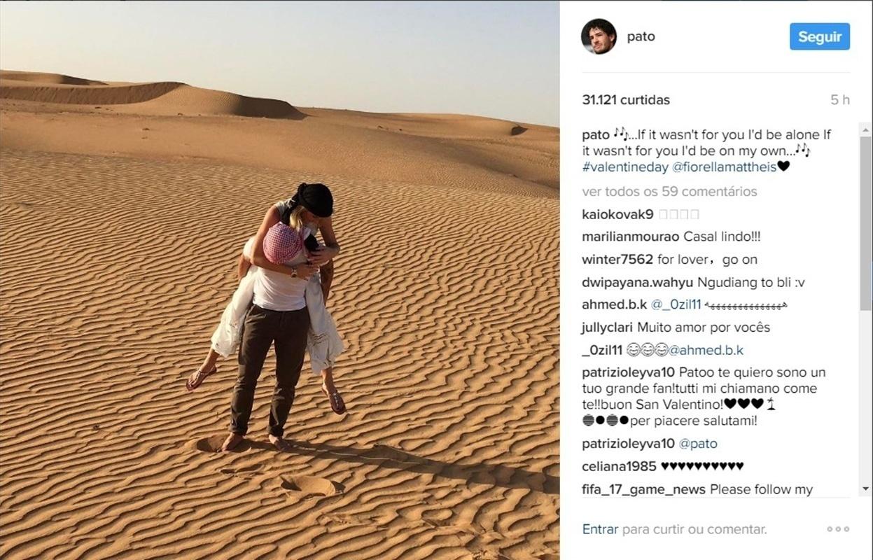 No Valentine's Day, Pato homenageia Fiorella com uma foto dos dois no deserto e um verso da música "Don't Wait", da cantora Mapei - Reprodução/Instagram