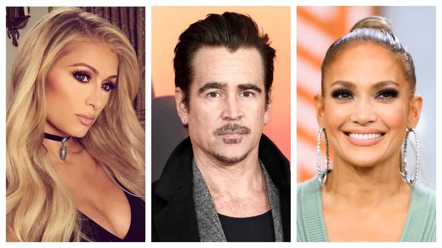 A socialite Paris Hilton, o ator Colin Farrell e a cantora Jennifer Lopez vivenciaram situações complicadas por ex que ameaçaram ou divulgaram vídeos íntimos - Reprodução