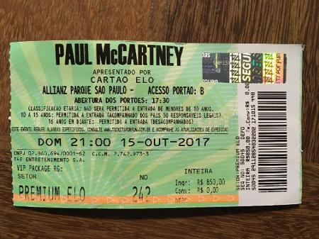Ingresso para o show de Paul McCartney em São Paulo comprado no guichê sem taxa de conveniência - Lucia Camargo Nunes/UOL