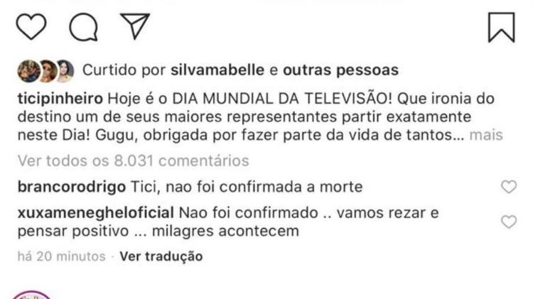 Xuxa tinha comentado o post antigo de Ticiane Pinheiro - Reprodução/Instagram - Reprodução/Instagram