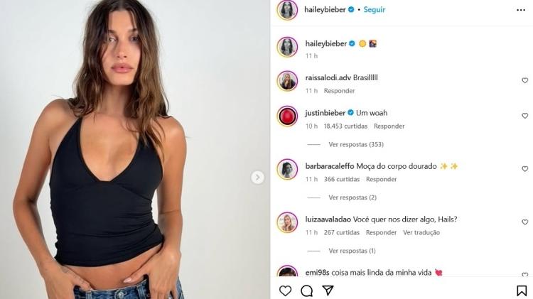 Justin Bieber comenta em foto de Hailey após polêmicas Justin Bieber comenta em foto de Hailey após polêmicas