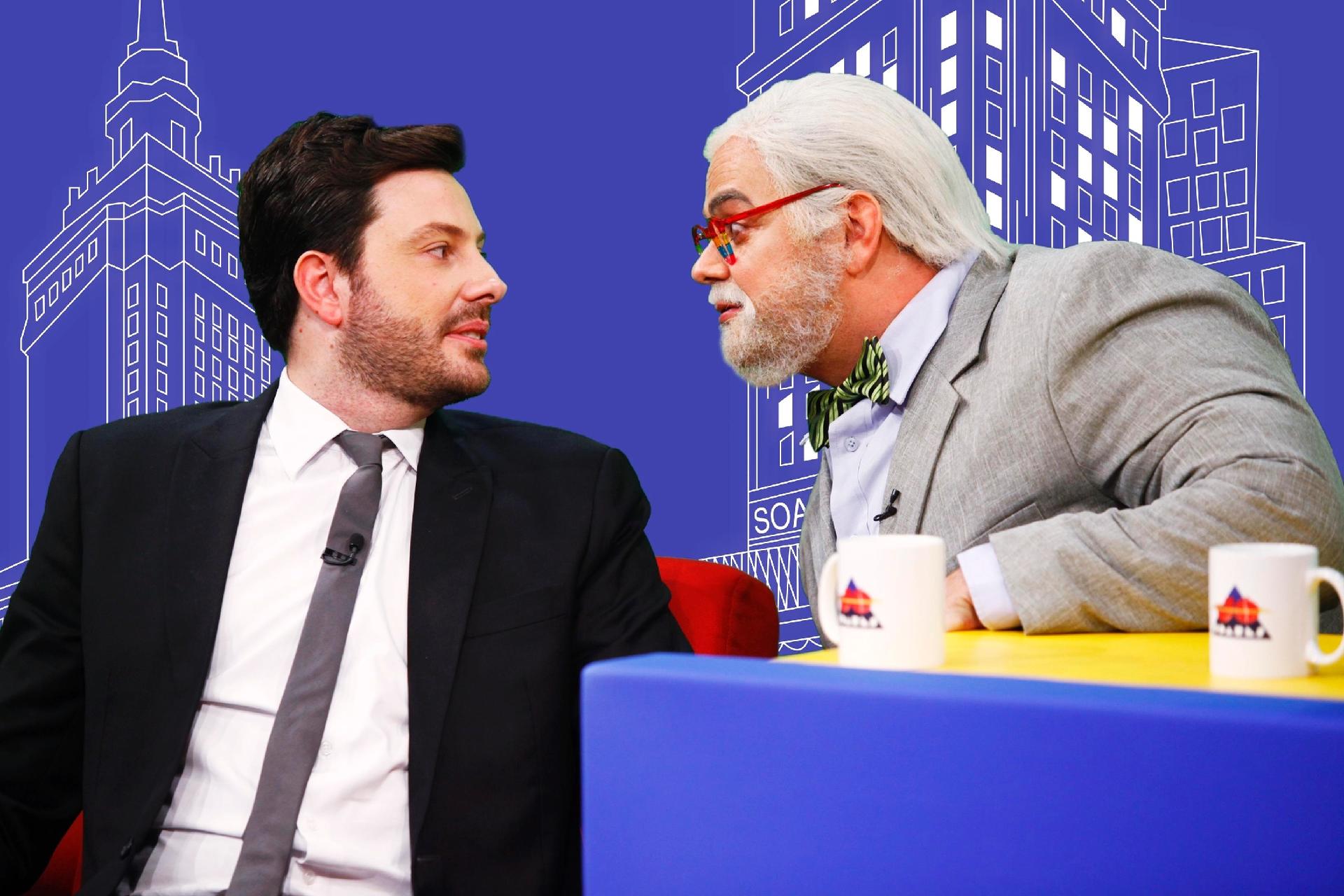 Danilo Gentili é entrevistado no "The Noite" por Jô Suado, personagem do humorista Carioca, no cenário do "Jô Soares Onze e Meia". O programa vai ao ar nesta quinta-feira (9), no SBT - Gabriel Cardoso/SBT