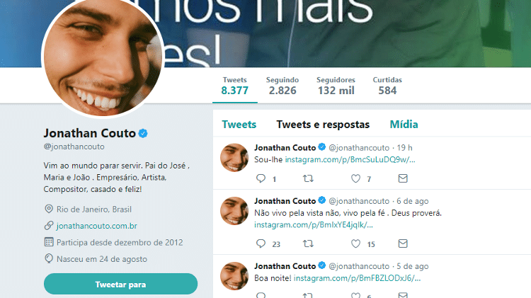 Jonathan Couto colocou ser pai de Maria em sua descrição no Twitter - Reprodução/Twitter - Reprodução/Twitter
