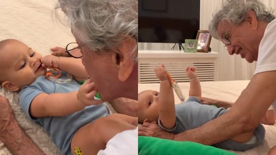 Caetano Veloso se derreteu pelo neto, Benjamim, de 7 meses - Reprodução/Instagram