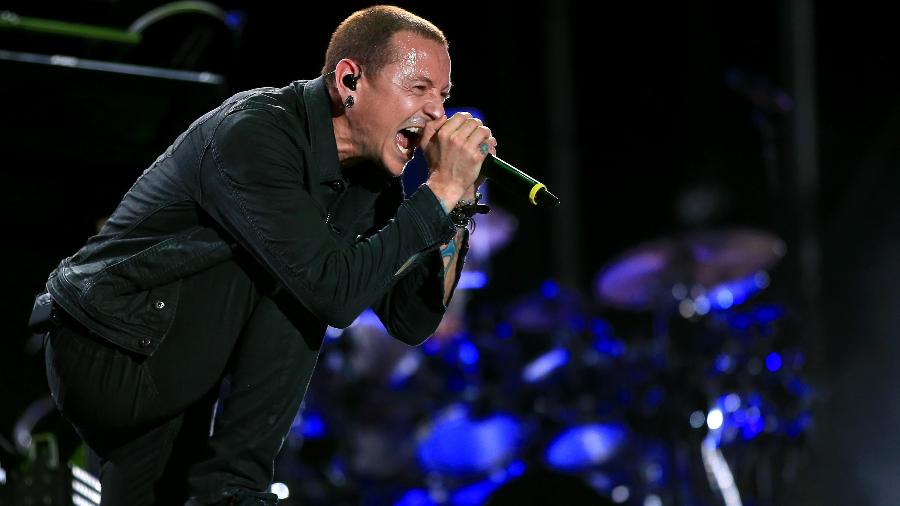 Chester Bennington durante show do Linkin Park no Rock in Rio Las Vegas - Getty Images
