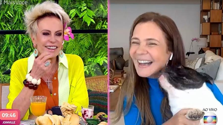 Adriana Esteves mostrou o cachorrinho Chewbacca durante conversa com Ana Maria Braga - Reprodução/TV Globo