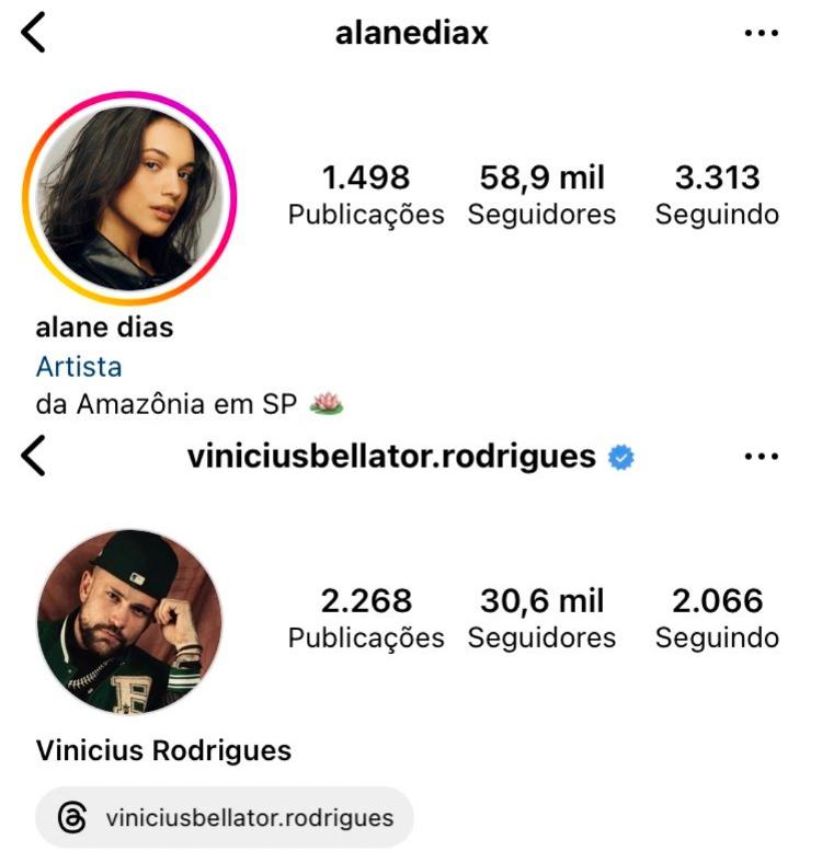 Veja os perfis de Alane e Vinicius Rodrigues antes do anúncio na TV Globo