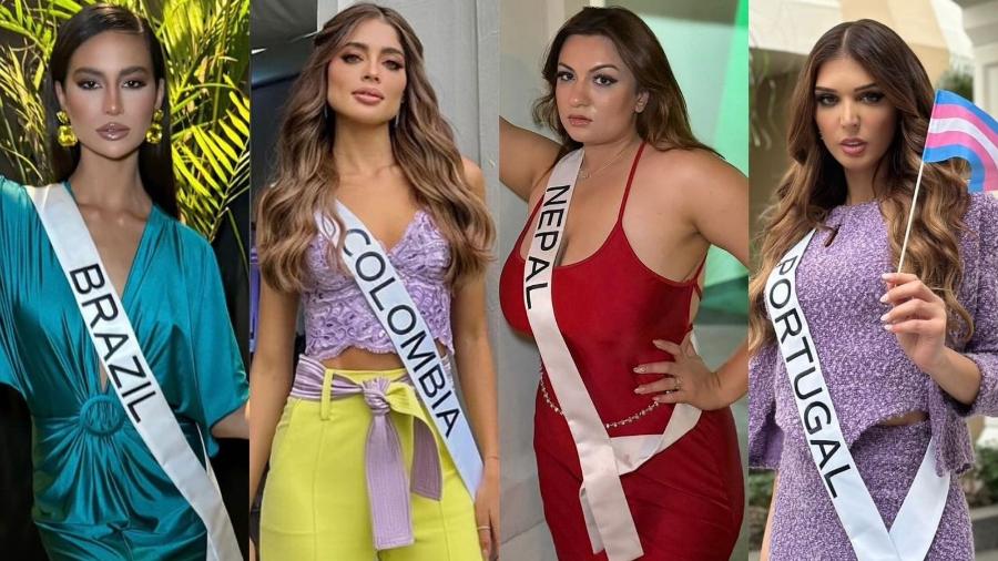 Miss Brasil, Miss Colômbia, Miss Nepal e Miss Portugal disputam o Miss Universo 2023, em El Salvador, neste sábado (18)