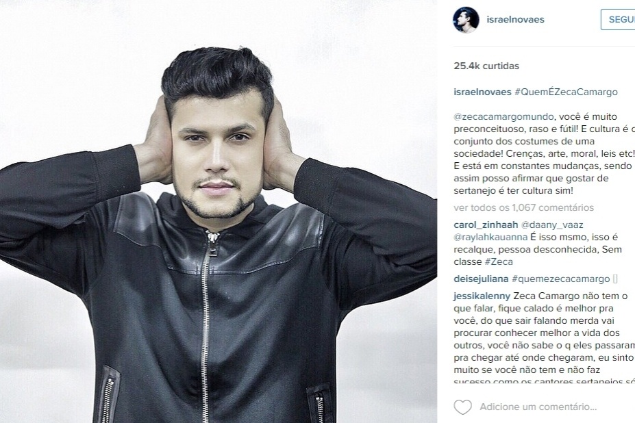 Israel Novaes criticou Zeca Camargo em seu Instagram: "Você é muito preconceituoso, raso e fútil!" - Reprodução/Instagram