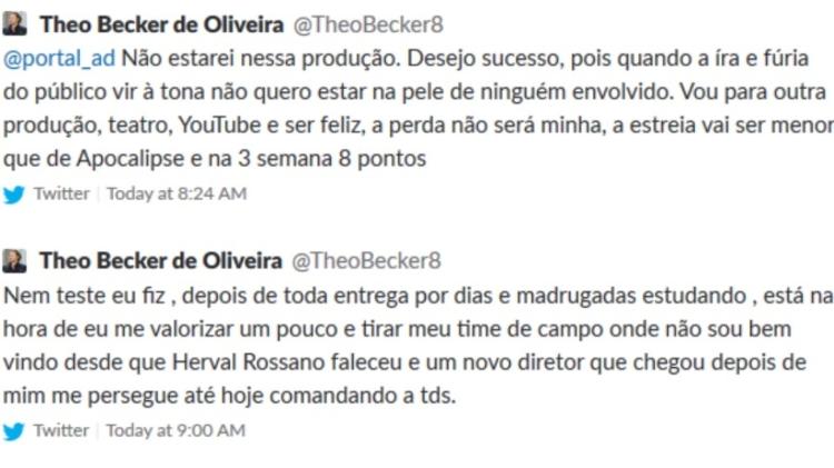 Theo Becker desabafou no Twitter - Reprodução/Twitter - Reprodução/Twitter