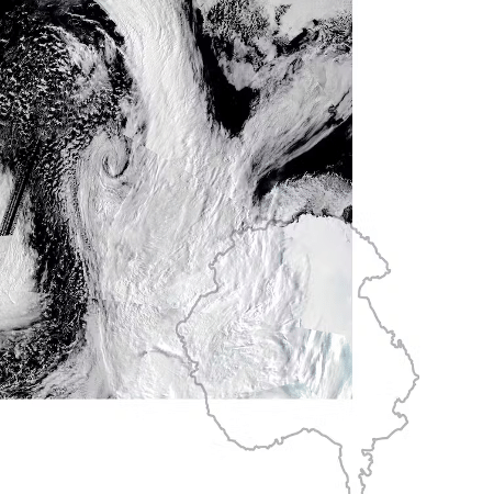 Imagem de satélite do rio atmosférico e da extensa cobertura de nuvens transferindo calor e umidade tropicais para o interior da Antártica, 18 de março de 2022