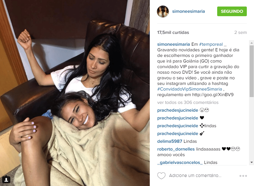 04.mai.2016 - Simone e Simaria gravam novo DVD e falam do sucesso da carreira - Reprodução/Instagram Simoneesimaria