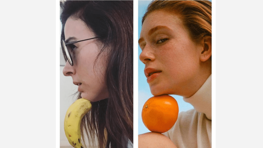 Tatá Werneck imita pose de Marina Ruy Barbosa, mas troca laranja por banana - Reprodução/Instagram