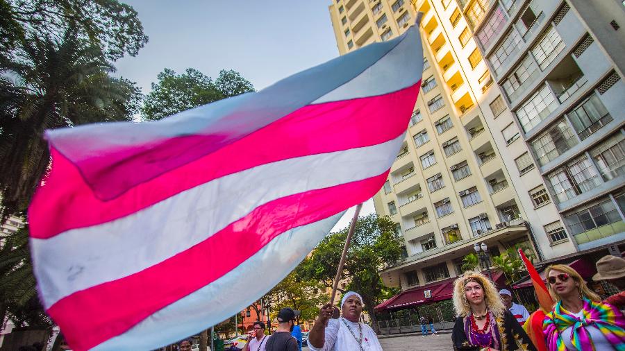 Ativistas participam da marcha contra a homofobia e a transfobia em São Paulo, em 2018 - Getty Images