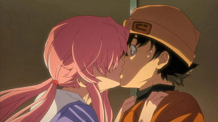 Yuno beija Yukiteru em "Future Diary: Mirai Nikki"