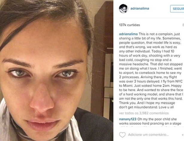 Adriana Lima desabafa sobre a vida de modelo em rede social - Reprodução/Instagram