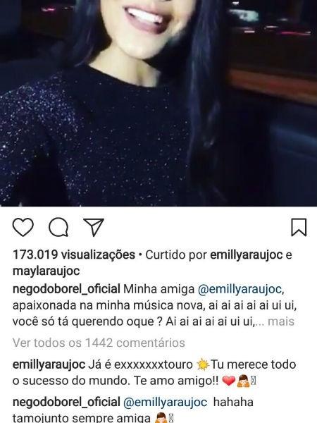 Ex-BBB Emilly e Nego do Borel trocam mensagens no Instagram: "Te amo, amigo" - Reprodução/Instagram - Reprodução/Instagram
