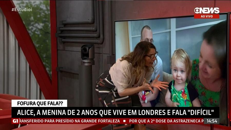Maria Beltrão se derreteu ao ganhar um beijo virtual do bebê que conquistou as redes - Reprodução/GloboNews