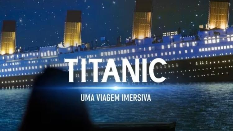 Projeção imersiva que recria o Titanic navegando em meio ao gelo Projeção imersiva que recria o Titanic navegando em meio ao gelo