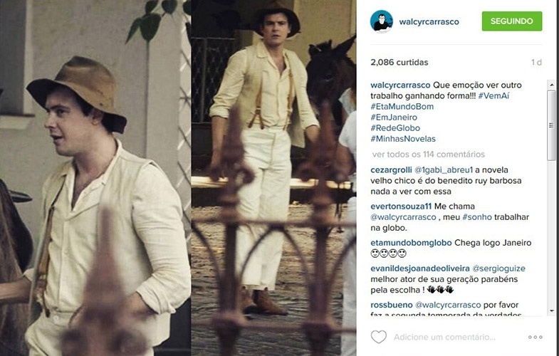 25.out.2015 - Walcyr Carrasco mostra foto de Sérgio Guizé nos bastidores na novela "Êta Mundo Bom" - Reprodução/Instagram/walcyrcarrasco