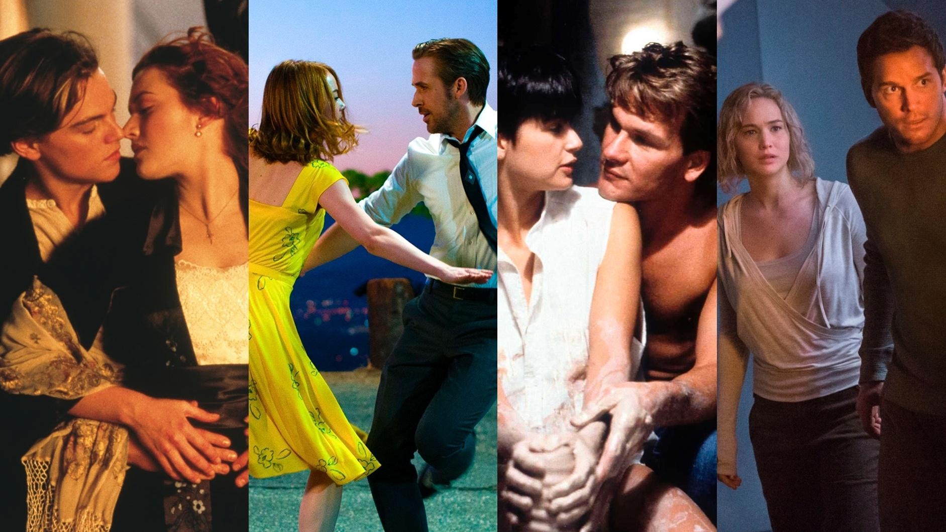 Cenas dos filmes "Titanic" (1997), de James Cameron, "La La Land: Cantando Estações" (2016), de Damien Chazelle, "Ghost: Do Outro Lado da Vida" (1990), de Jerry Zucker e "Passageiros" (2016), de Morten Tyldum - Reprodução/Montagem