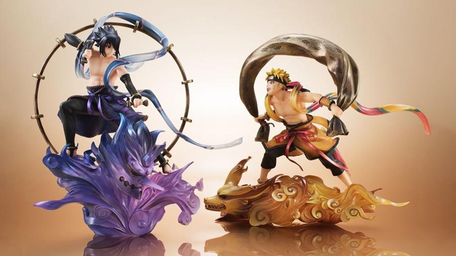 Naruto e Sasuke encarnam os deus do vento e do trovão em bonecos com visual inédito; por ora, itens são exclusivos do Japão - Reprodução
