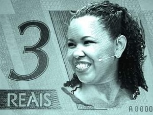 Raquel Amaral estampa nota de R$ 3 após virar meme no "Fantástico" - Reprodução/Facebook - Reprodução/Facebook