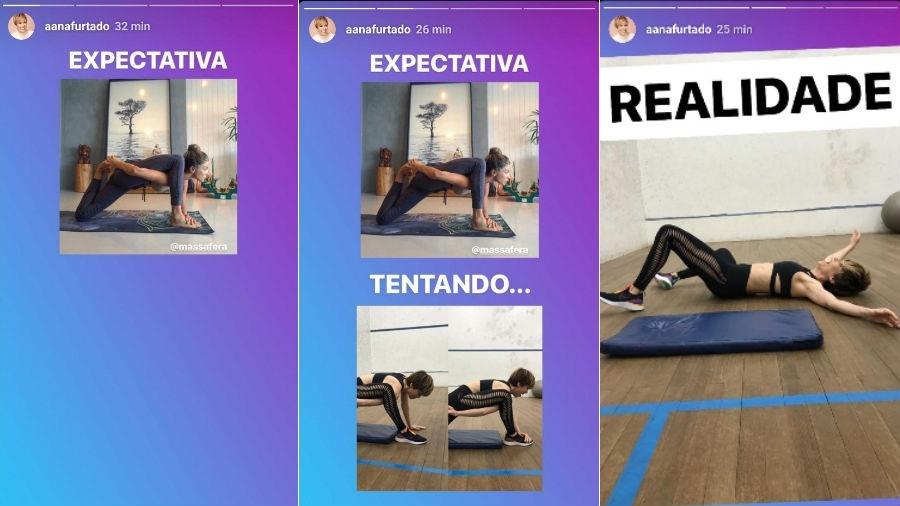 Ana Furtado tenta imitar pose de ioga de Grazi Massafera - Reprodução/Instagram
