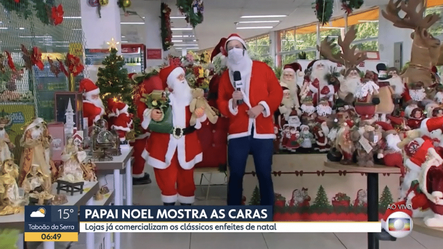 Repórter André Modesto se vestiu de Papai Noel no BDSP - Reprodução / TV Globo