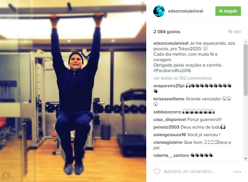 22.ago.2016 - Edson Celulari animou os fãs ao publicar uma foto se exercitando na noite dessa segunda-feira. Em tratamento contra um câncer, o ator mostrou estar muito bem disposto. - Reprodução/Instagram edsoncelularireal