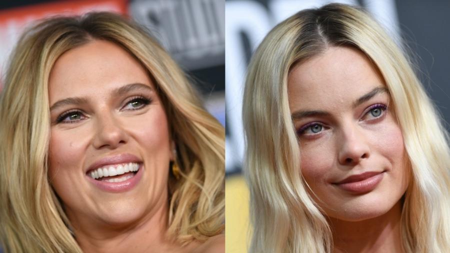 Montagem com fotos de Scarlett Johansson e Margot Robbie - montagem com fotos de VALERIE MACON / AFP