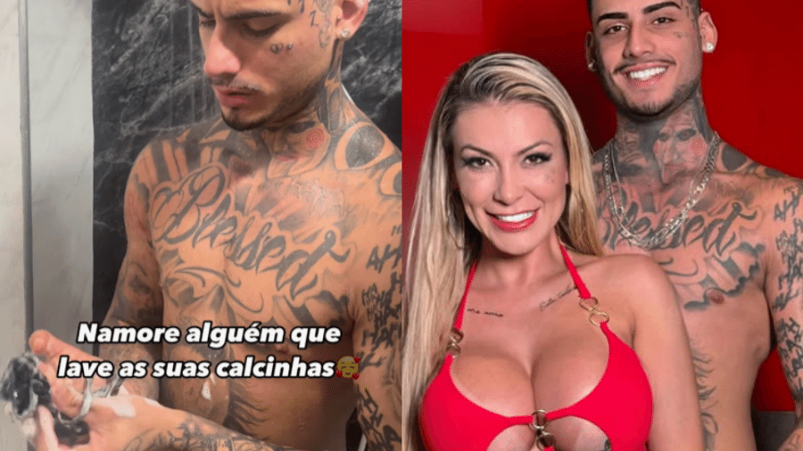 Andressa Urach mostra o namorado, Cassiano França, lavando sua calcinha