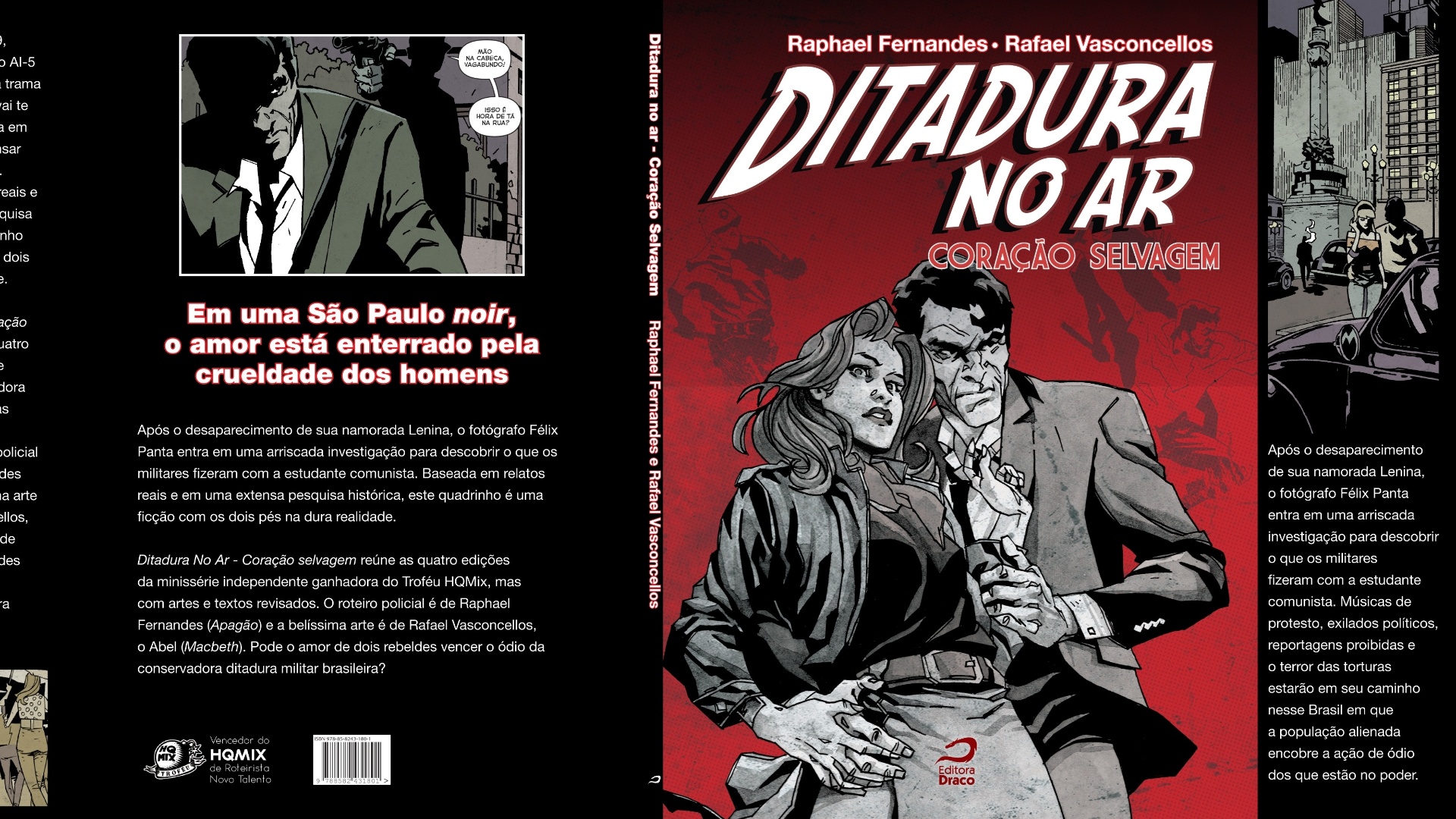 Capa e contracapa da graphic novel "Ditadura no Ar - Coração Selvagem" dos autores Raphael Fernandes e Rafael Vasconcellos - Divulgação