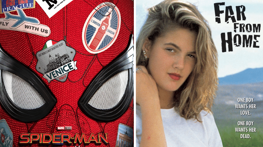 Pôster de "Homem-Aranha: Longe de Casa" (2019) e pôster de "Bem Longe de Casa" (1989) - Reprodução/Montagem