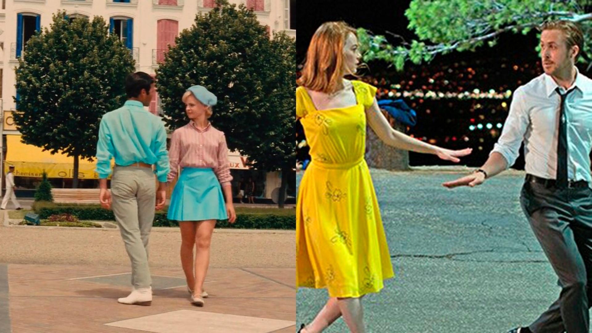 Cena do filme "Duas Garotas Românticas" (1967), de Jacques Demy/ "La La Land: Cantando Estações" (2016), de Damien Chazelle - Reprodução/Montagem