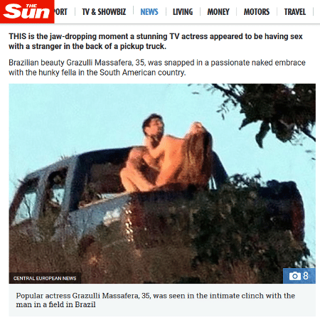 The Sun repercute cena de sexo em "O Outro Lado do Paraíso", mas chama Grazi Massafera de "Grazulli" - Reprodução/The Sun