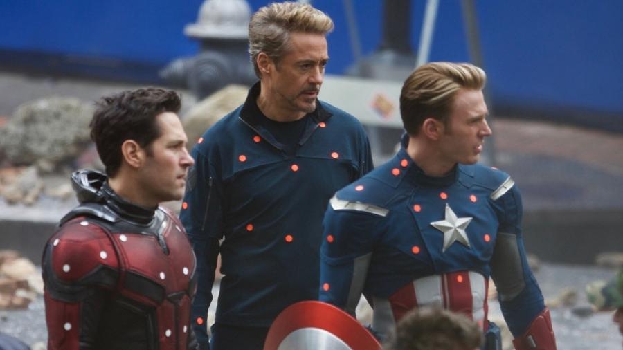 Robert Downey Jr., Chris Evans e Paul Rudd em "Vingadores: Ultimato" (2019) - Divulgação